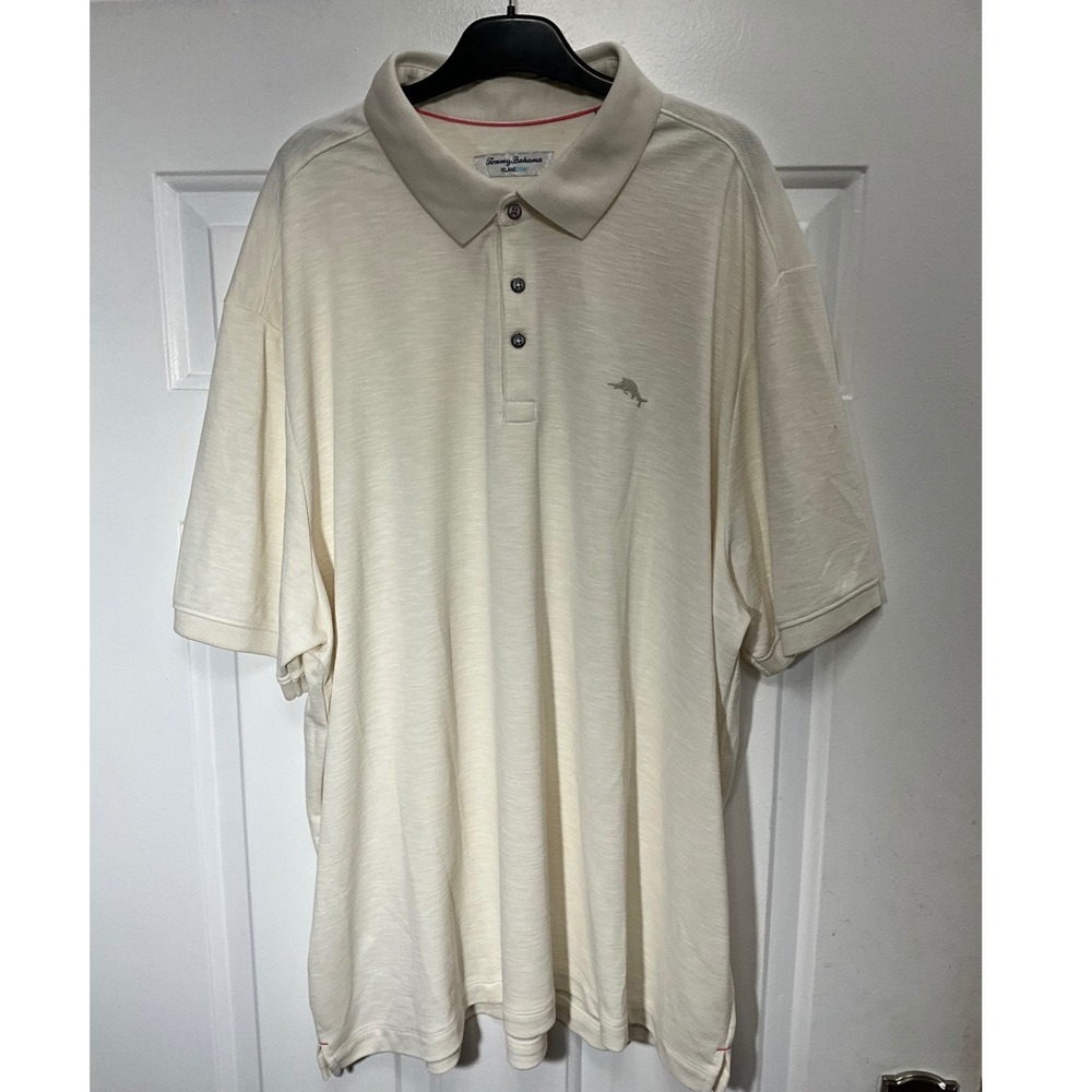 Tommy Bahama IslandZone Mens XXXL Polo Shirt Cream Tencel CoolMax Short Sleeve